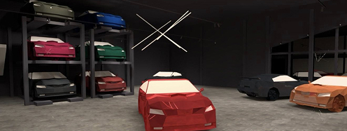 Plan 3D d'un garage automobile pour magasin avec plusieurs voitures, par Degee électricien commerce à Rouen